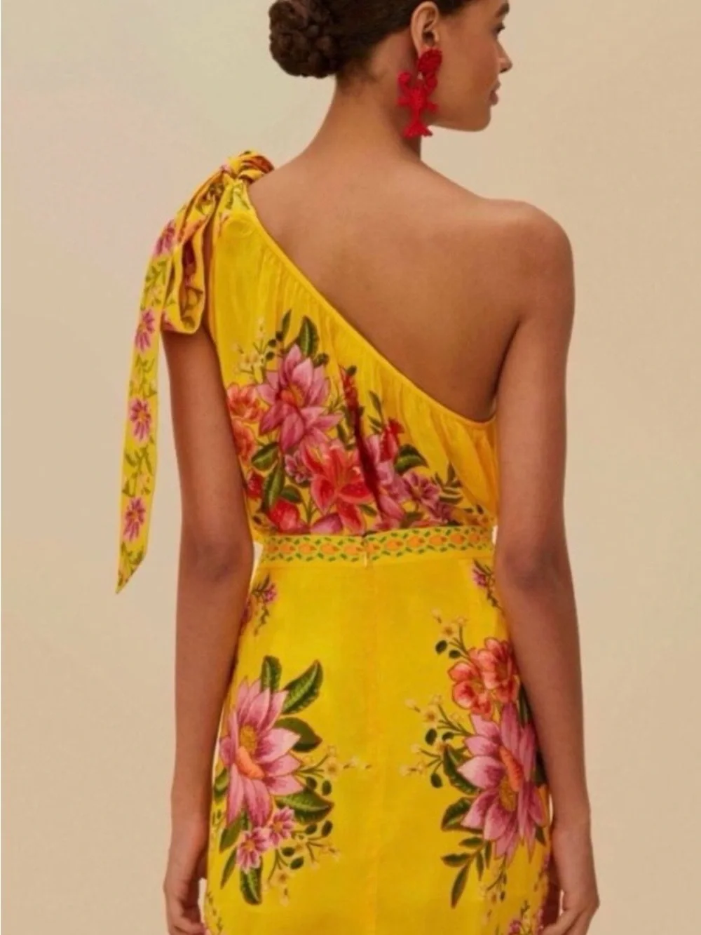 Farm Rio Flower Dream one-shoulder top and matching wrap skirt in yellow floral